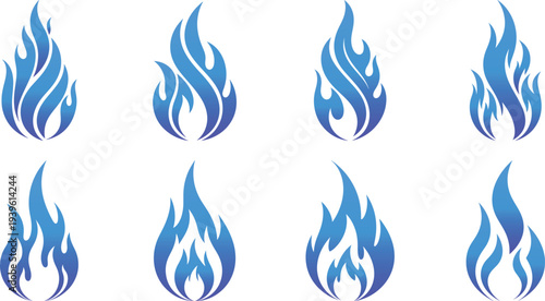 Fire flame clipart collection, fire symbol, burning flame on white background.