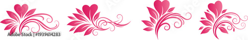 Stylized floral design with heart illustration clipart collection, graceful swirls and tendrils adding a dynamic element on white background.