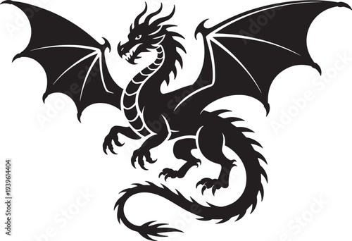 Black dragon flying in the air