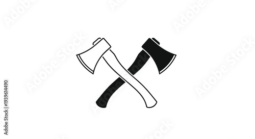 Two crossed lumberjack axes with contrasting black and white heads and handles presented as a bold icon for forestry or work.