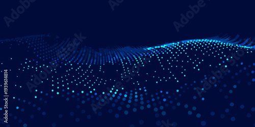 Abstract digital wave composed of glowing blue particles and dots