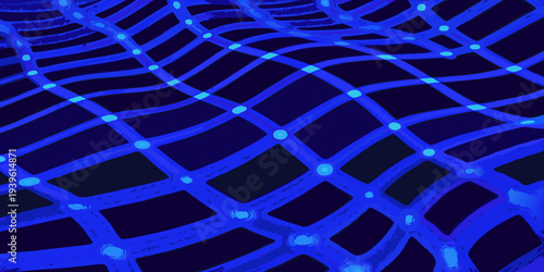 Abstract blue network of interconnected nodes and curving lines