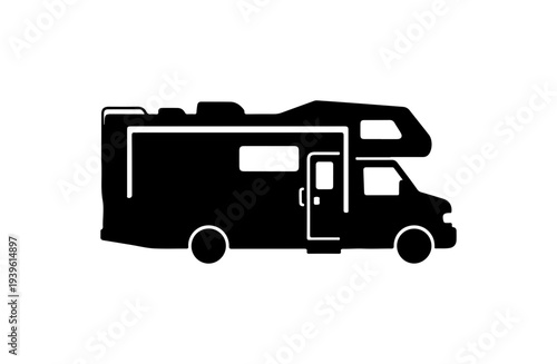 Vector RV camper van icon, black silhouette