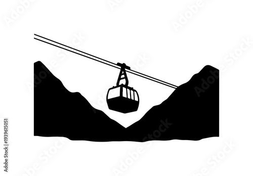 Vector cable car icon, black silhouette on white background