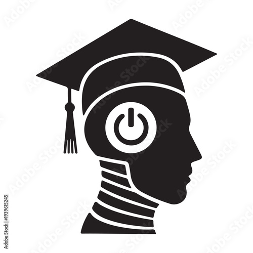 "Artificial intelligence education logo with robot head wearing graduation hat"