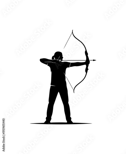 Vector silhouette of a person shooting a bow and arrow