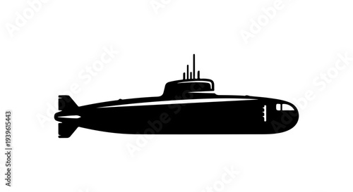 Vector submarine icon, black silhouette