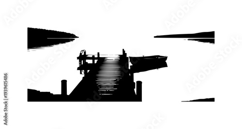 Black silhouette of a dock on a white background vector