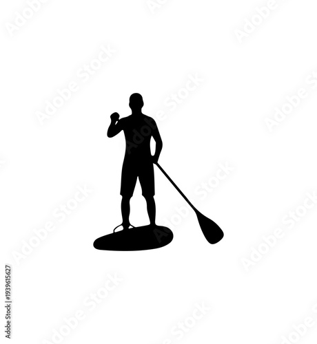 Black silhouette of man standing on paddleboard vector