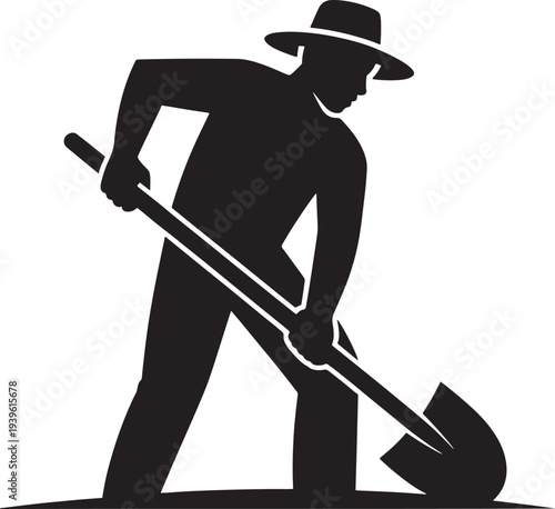 Farmer digging with shovel