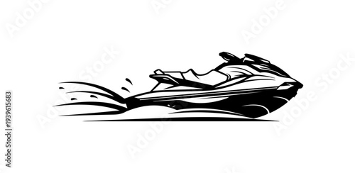 Vector jet ski icon, black and white speedboat illustration
