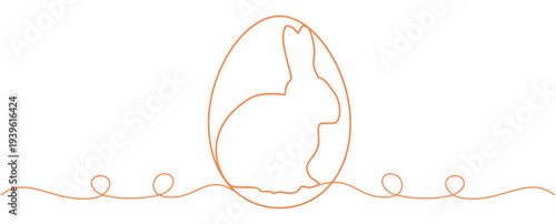 Vector illustration of an Easter bunny inside an Easter egg in orange line art style