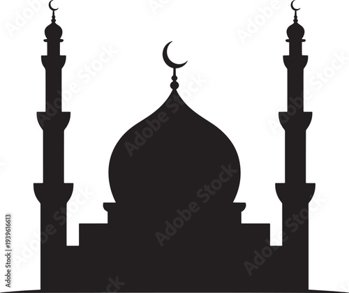 mosque silhouette with minarets and dome