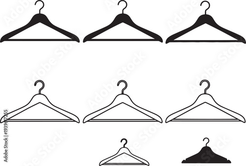Black and white minimalist clothes hangers set on white background also transparent background black hangers
