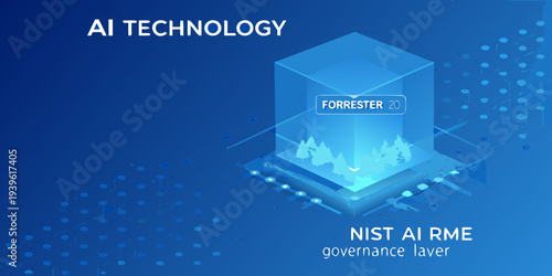 Ai technology illustration featuring a glowing cube and network connections