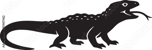 Black silhouette of a lizard with tongue out also transparent background reptile