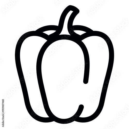Black outline of a bell pepper vegetable flat simple line white background minimalistic