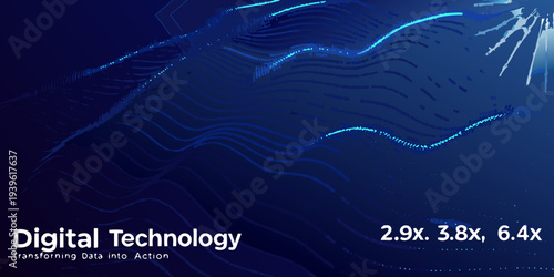 Abstract digital wave with glowing lines and data visualization elements