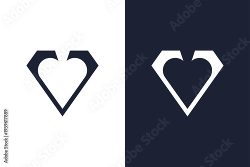 Modern letter V logo with diamond and heart-shaped spade in negative space. A clean geometric monogram representing elegance, value, and premium identity for fashion, jewelry, or lifestyle brands.