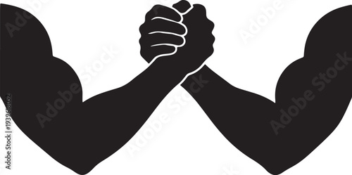 Silhouette of two muscular arms in an arm wrestling match also transparent background black and white