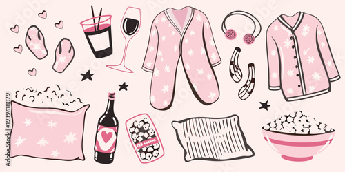 A cozy collection of illustrated items for a relaxing night in