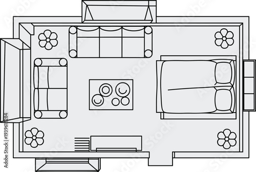 Flat vector compact room layout with bed sofa and interior design