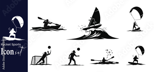 Water Sports Silhouettes Set for Summer Activities and Athletics