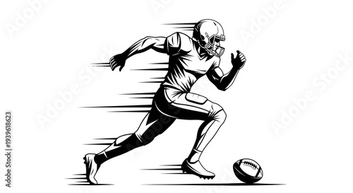 American football player in motion with ball