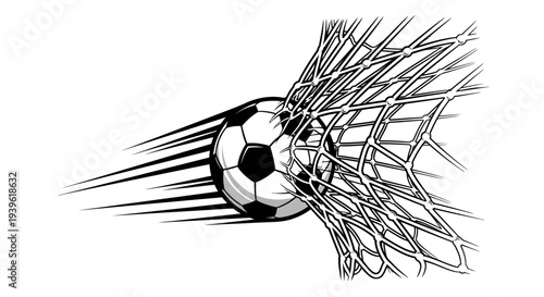 Soccer ball kicking into goal net