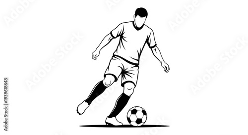 Soccer player kicking a ball in action