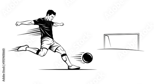Soccer player kicking a ball in a dynamic motion