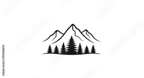 Minimalist Mountain Landscape Illustration with Trees.