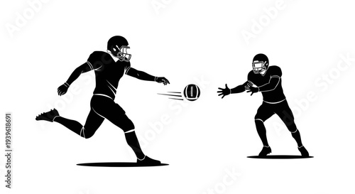 American football players in action catching and throwing the ball