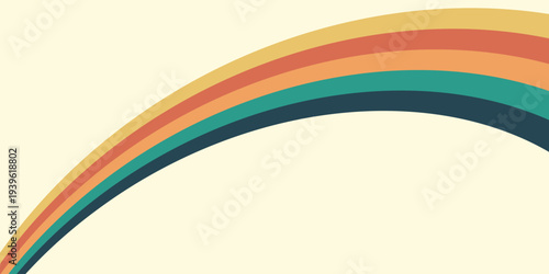 Abstract colorful 70s background vector. Vintage retro wallpaper with rainbow stripes and wavy lines. A 1970 color illustration suitable for posters, banners, decorative items and wall art.