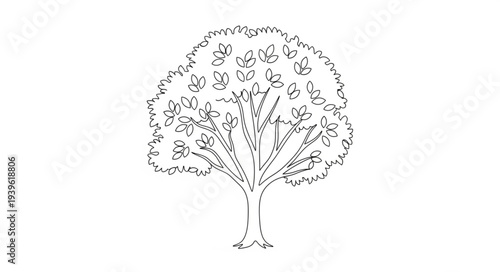 Detailed Illustration of a Large Tree with Branches and Foliage.