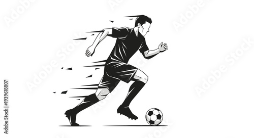 Soccer player in motion with ball