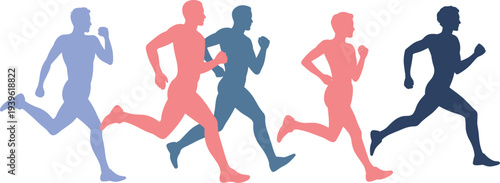 Running motion silhouettes, athlete sprint sequence, colorful vector illustration, flat vector