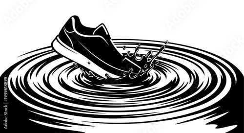 Shoe Falling into Water Creating Ripples.