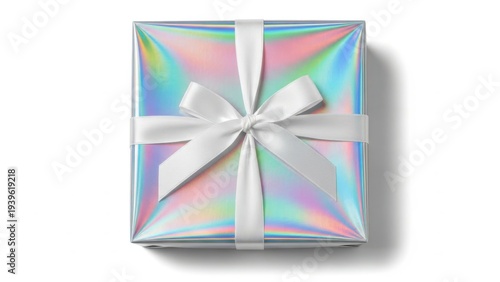 Elegant iridescent gift box with white bow