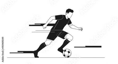 Soccer player in motion kicking a ball