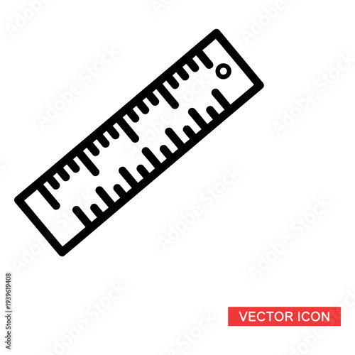 Flat black of a ruler on white background flat black and white measurement tool straightedge