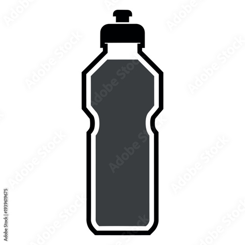 Gray sports water bottle with black cap and outline sports bottle gray bottle flat minimalist style