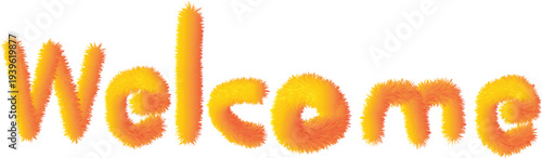 Fuzzy 3D orange and yellow textured letters spelling out the word welcome