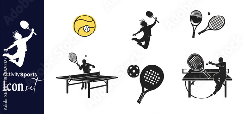 Racket Sports Icon Set with Tennis Padel and Table Tennis Silhouettes