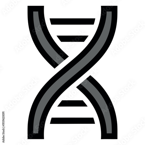 Minimal flat of a D N A double helix structure in black and gray flat black and gray molecular structure