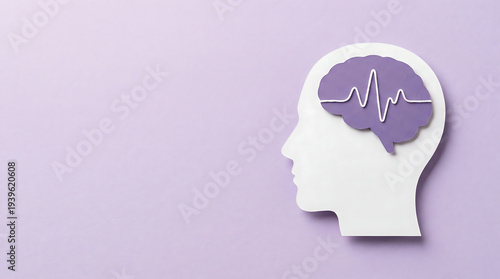 Wallpaper Mural Human head silhouette with purple brain and heartbeat line Torontodigital.ca