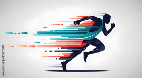 Dynamic illustration of a male runner in motion, showcasing incredible speed and agility with vibrant streaks