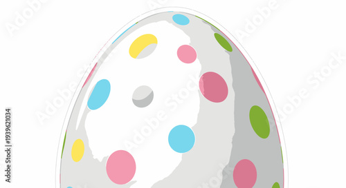 Colorful Easter egg with pastel polka dots on white background.
