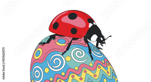 Colorful Easter egg with ladybug decoration.