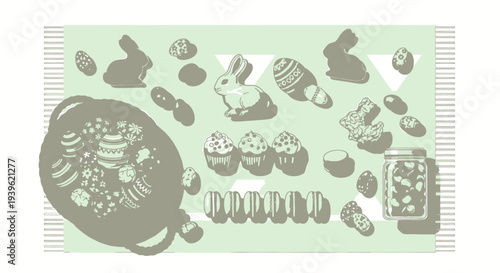 Assorted Japanese Sushi and Desserts Illustration Set.